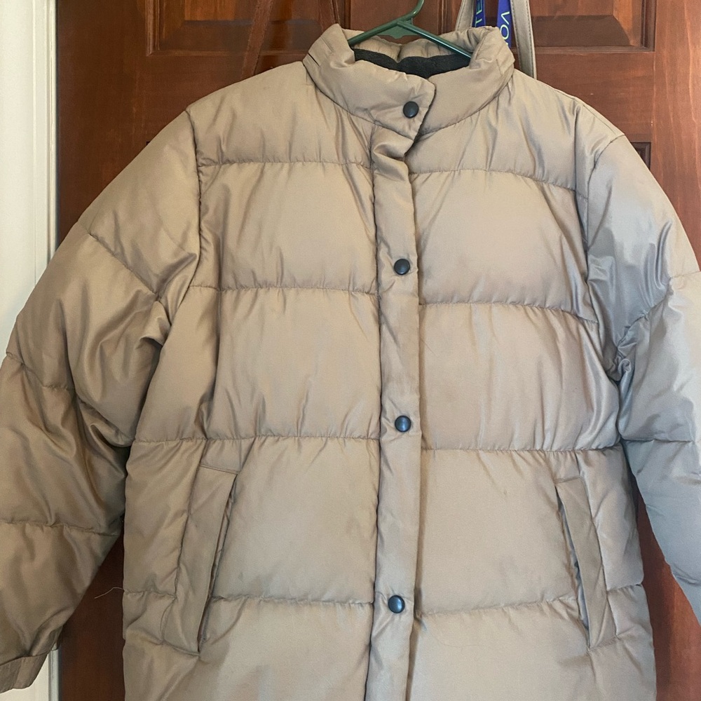 GAP Tan Quilted Puffer Jacket with Stand-Up Collar